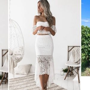 Shop Jaus White Lace Midi Two Piece Set